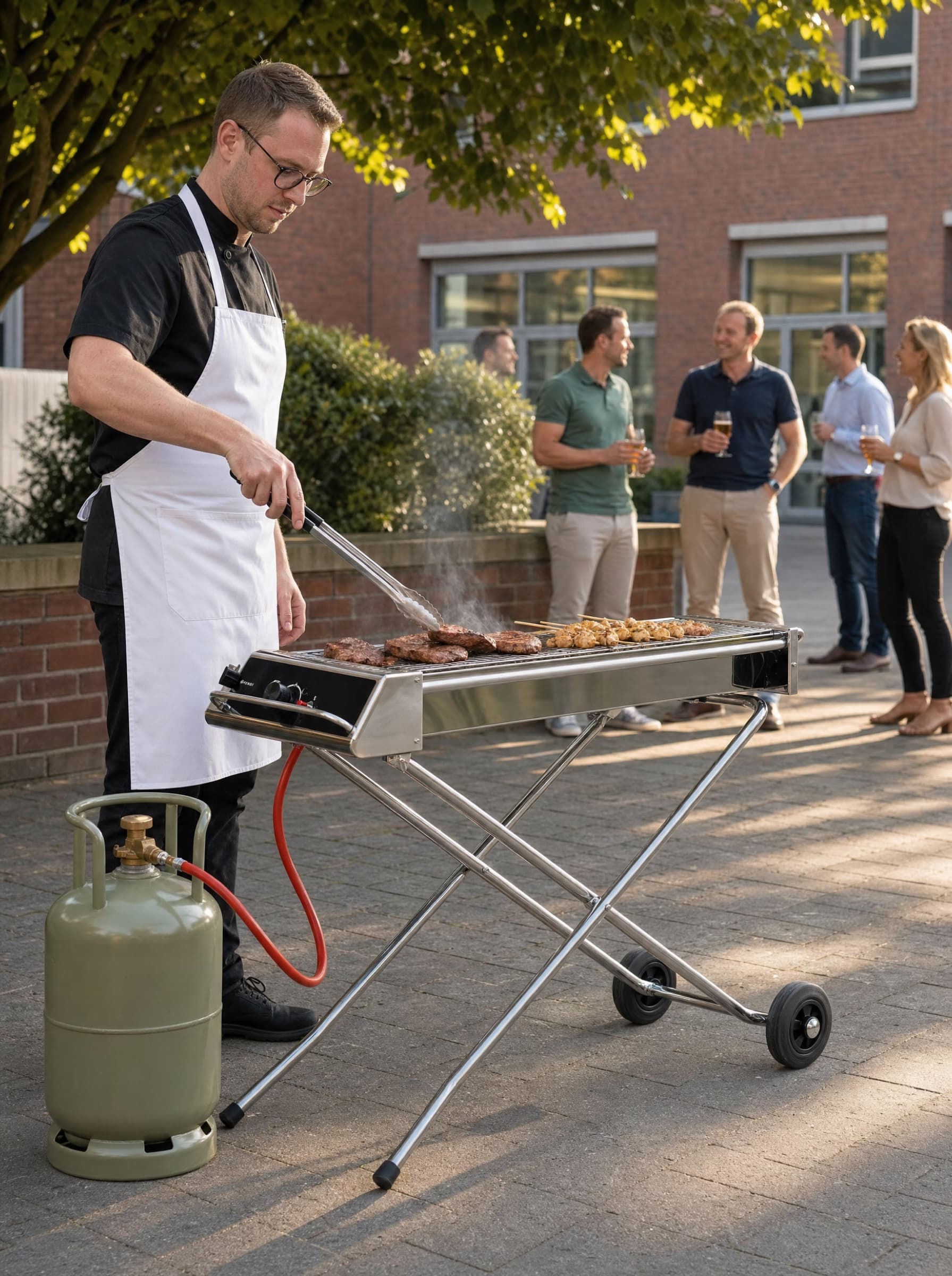 BBQ buitenlocatie met gasten in tuin